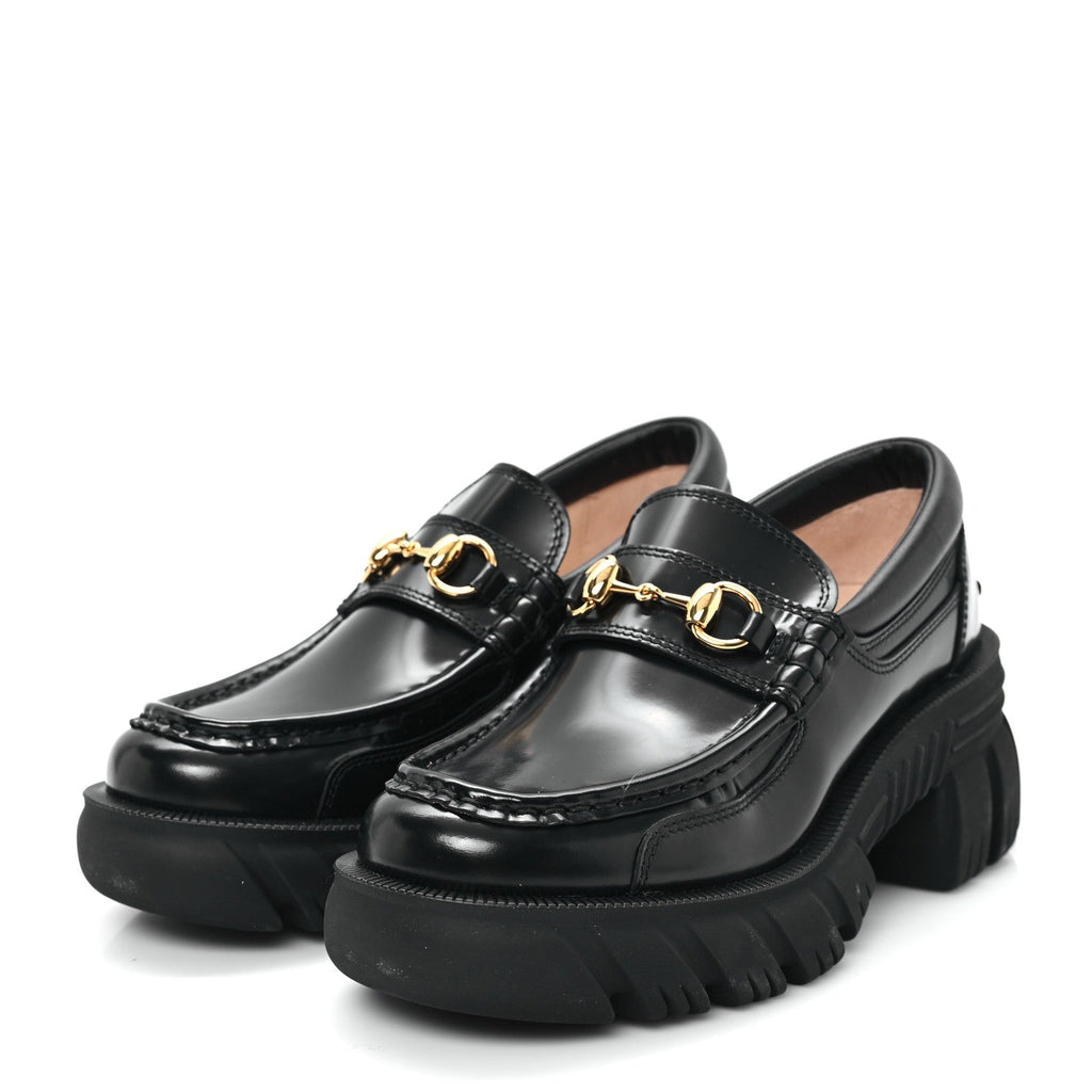 Magnum Calfskin Nappa Samoa Womens Horsebit Platform Chunky Lug Sole 40mm Loafers 35 Black