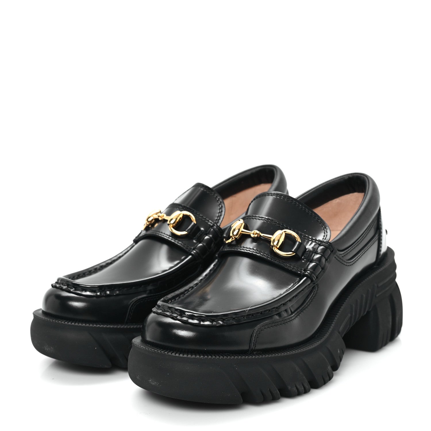 Magnum Calfskin Nappa Samoa Womens Horsebit Platform Chunky Lug Sole 40mm Loafers 35 Black