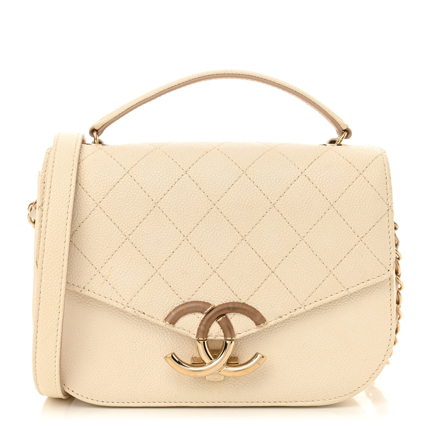 Grained Calfskin Quilted Small Cuba Top Handle Flap White