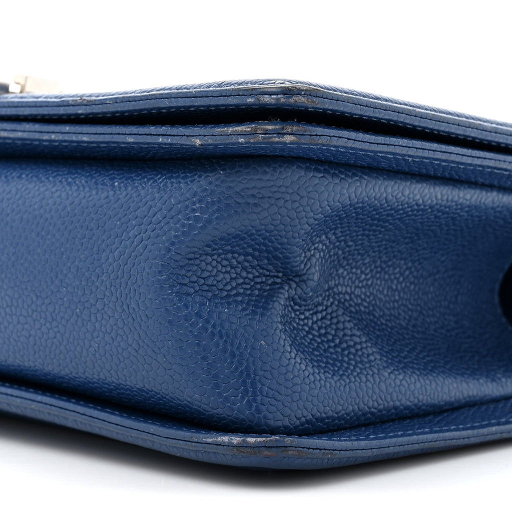 Caviar Chevron Quilted Medium Boy Flap Navy
