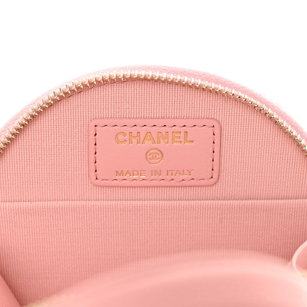 Caviar Quilted Round Handle With Care Vanity With Chain Pink