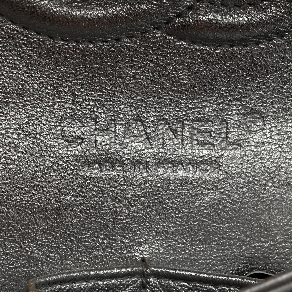 Metallic Lambskin Quilted Medium Double Flap Silver