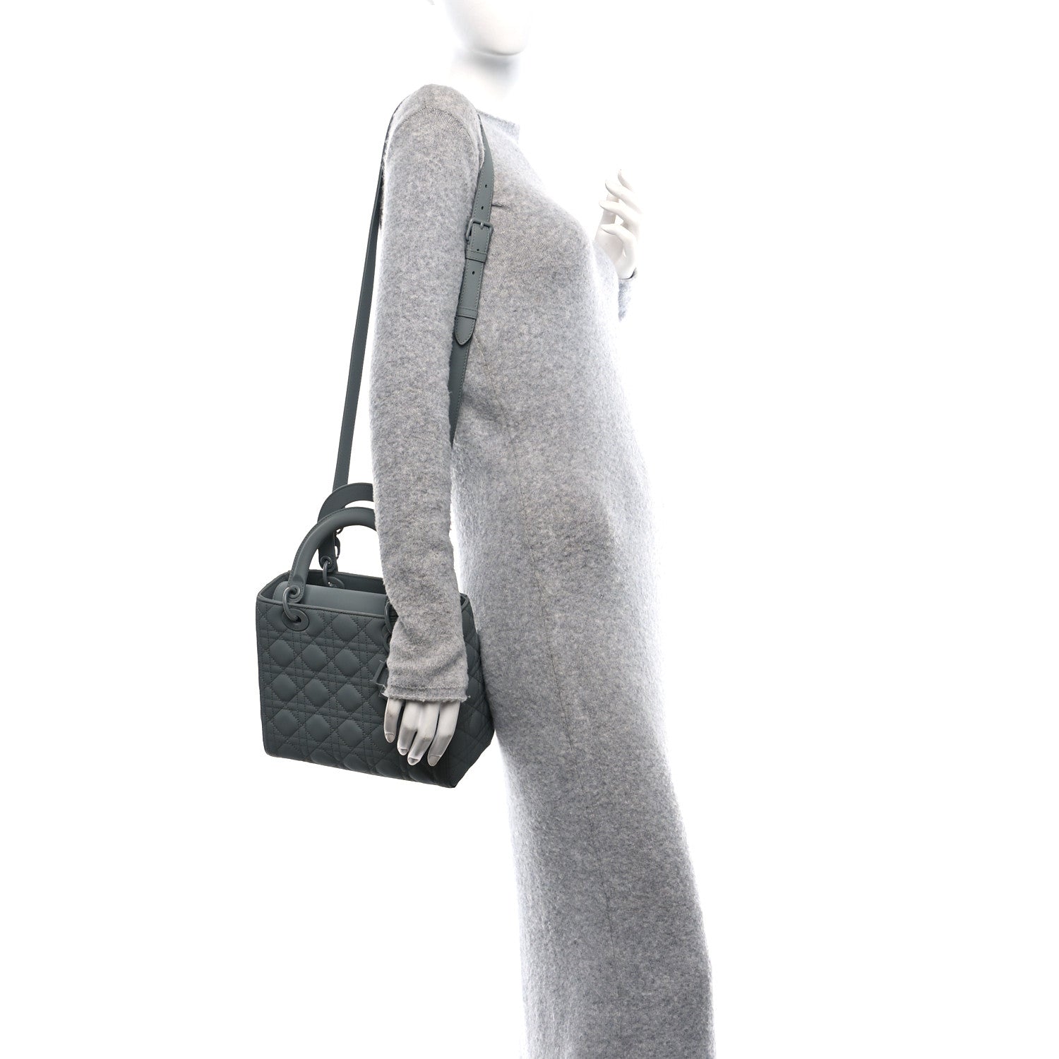 Ultra Matte Calfskin Cannage Medium Lady Dior Grey Stone