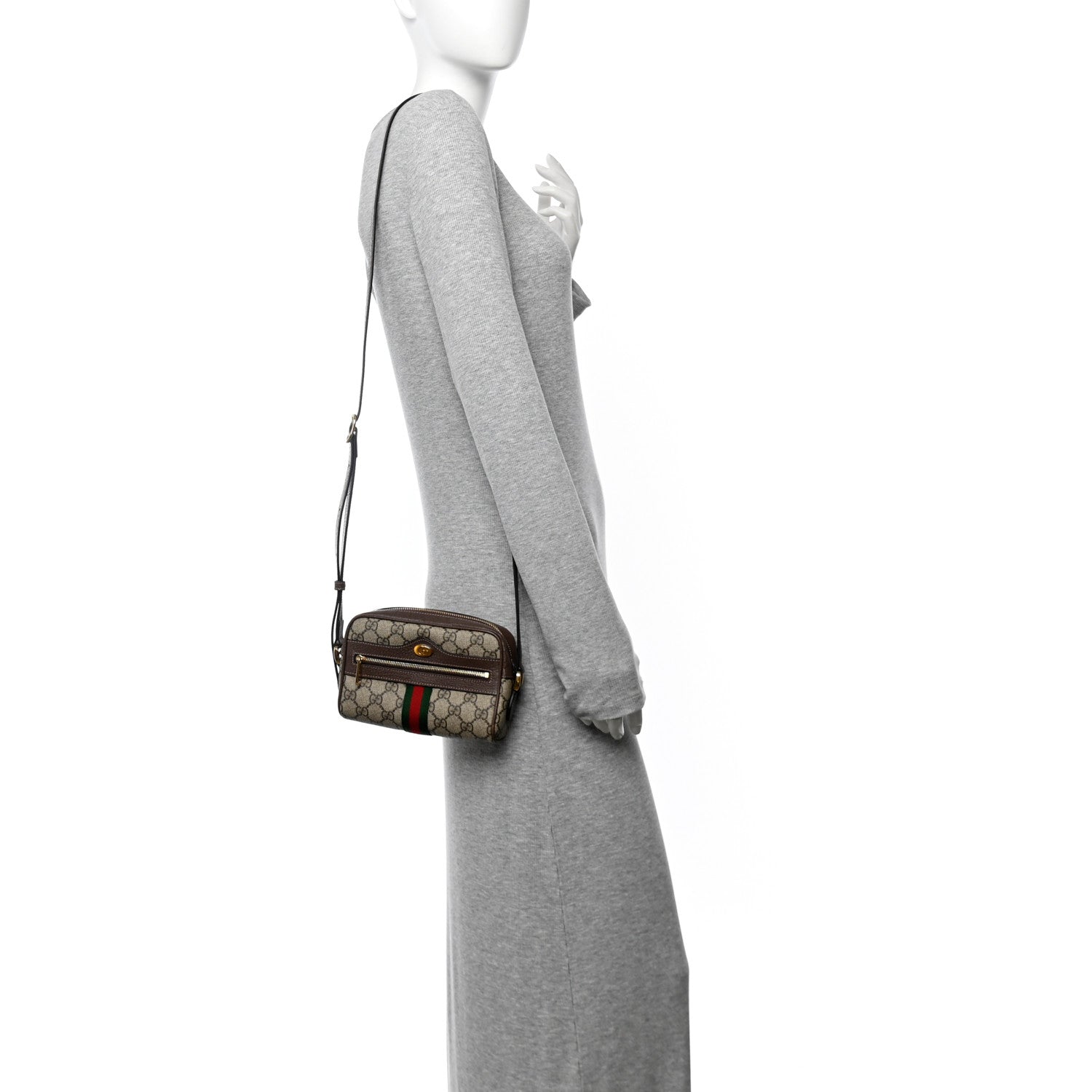 GG Supreme Monogram Web Mini Ophidia Shoulder Bag Brown