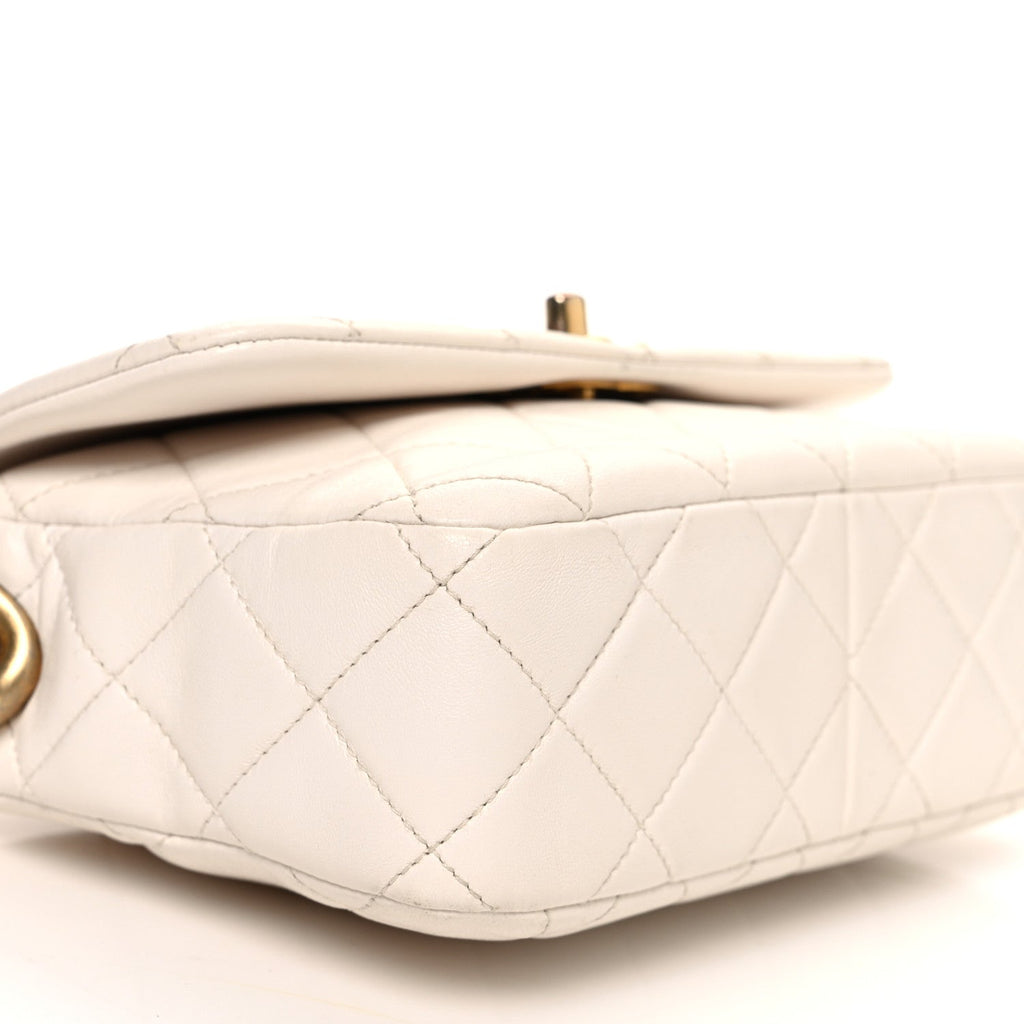 Lambskin Quilted CC Chain Flap Bag White