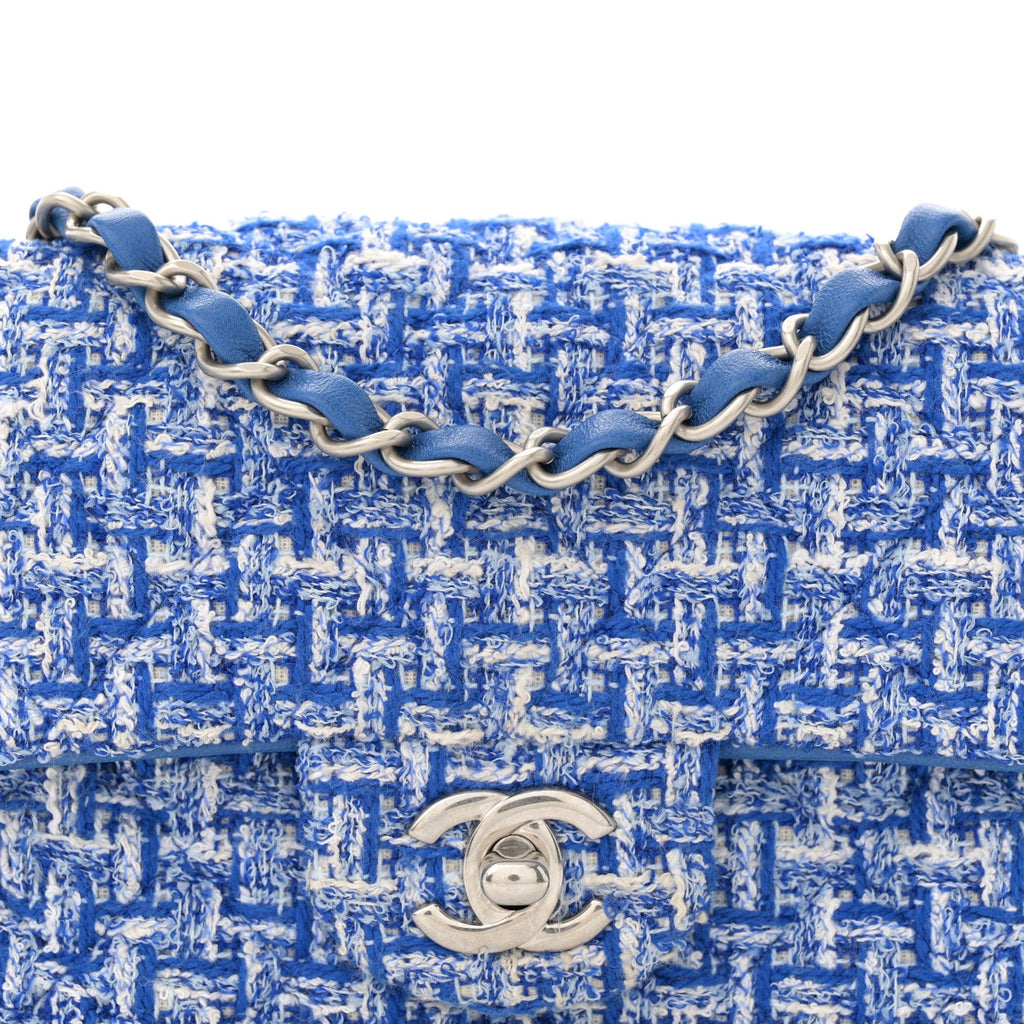 Tweed Quilted Mini Rectangular Flap Blue White