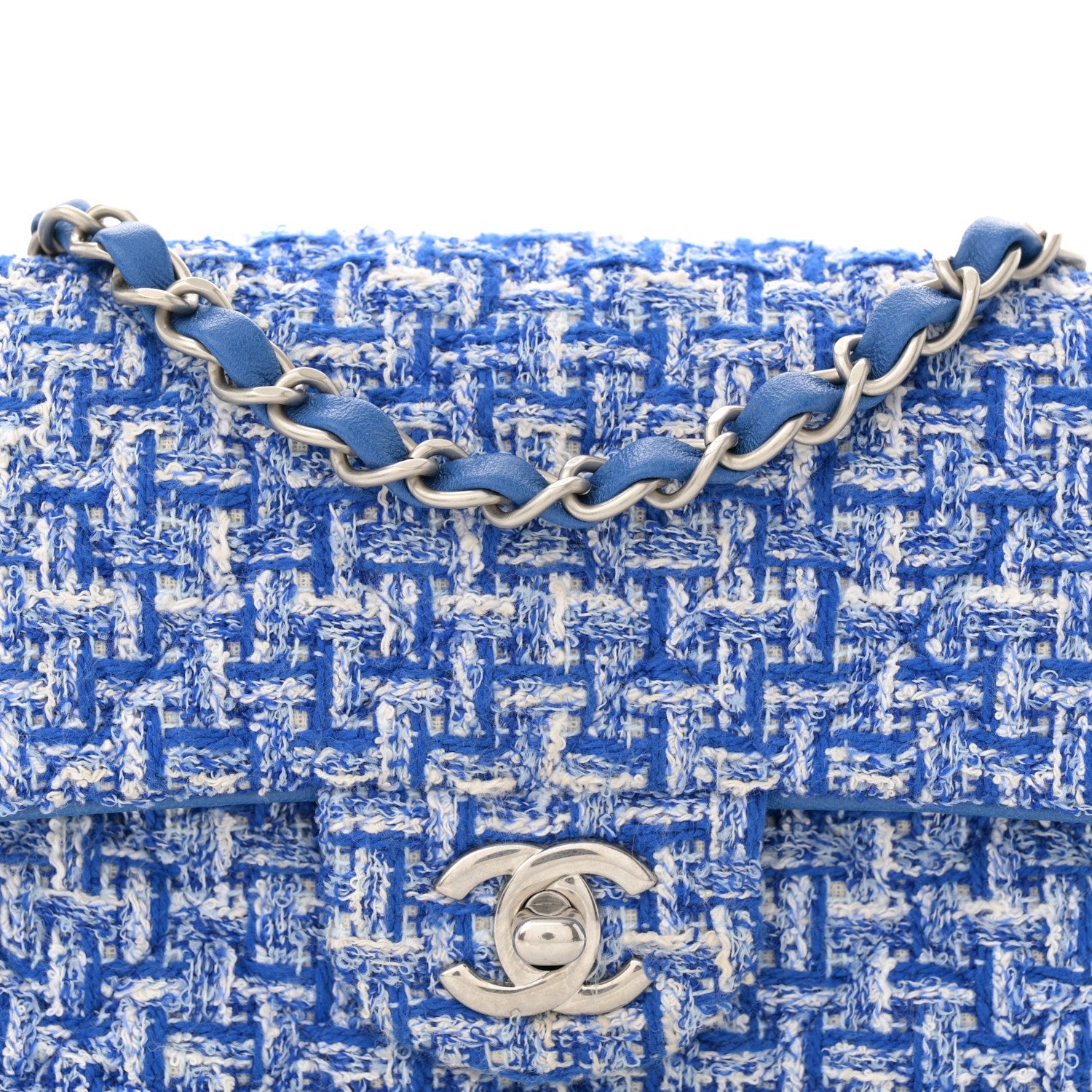 Tweed Quilted Mini Rectangular Flap Blue White
