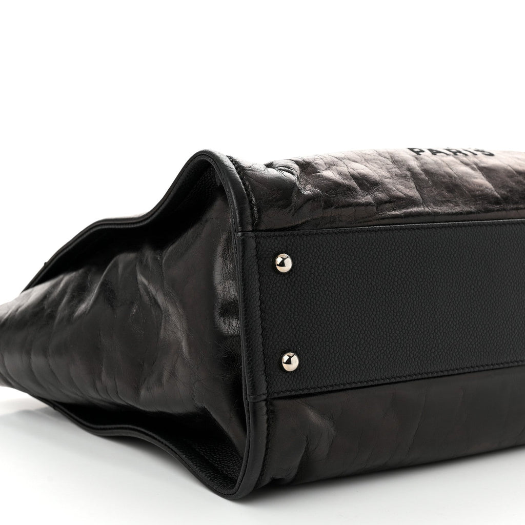 Glazed Calfskin Small Deauville Tote Black