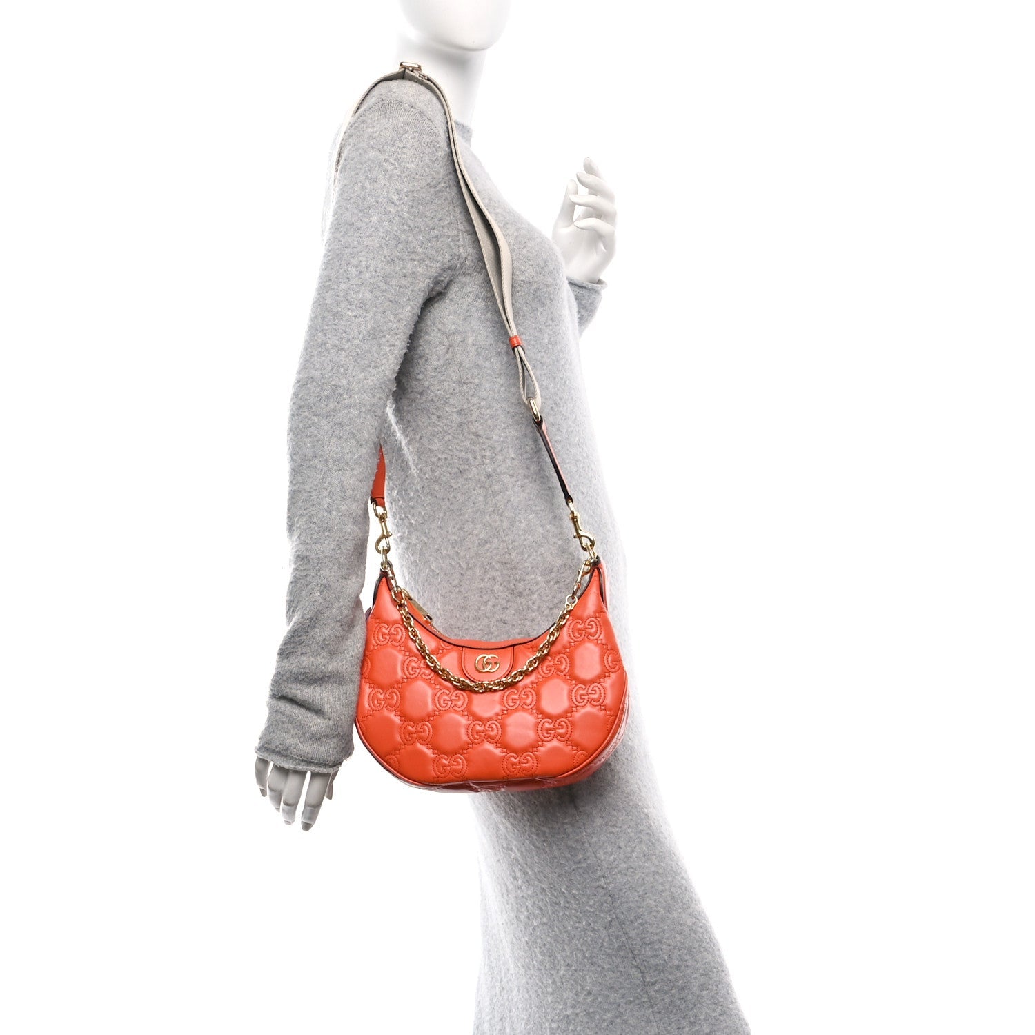Calfskin GG Matelasse Small Hobo Shoulder Bag Spring Orange Natural