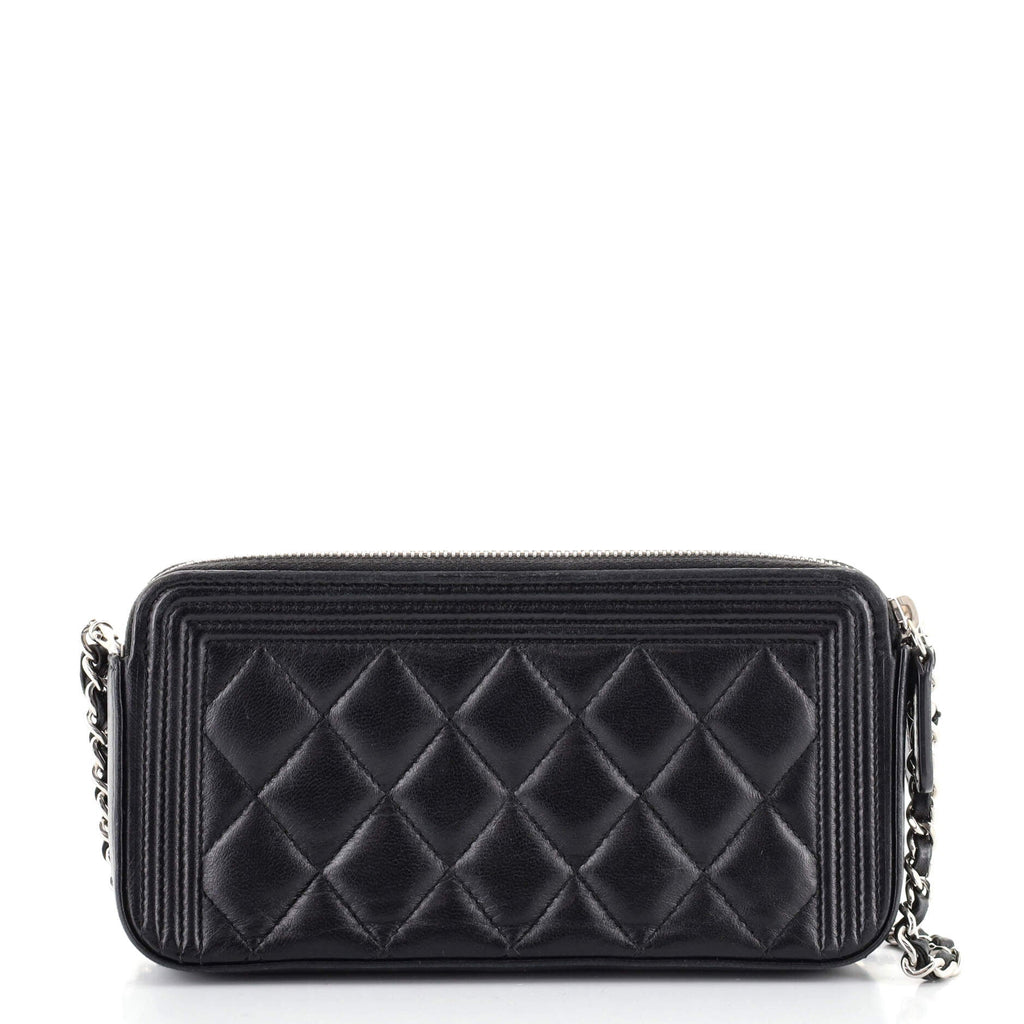 Boy Double Zip Clutch with Chain Quilted Lambskin