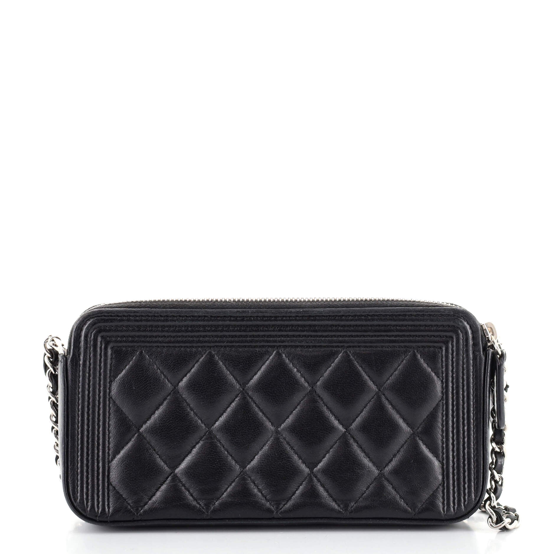 Boy Double Zip Clutch with Chain Quilted Lambskin