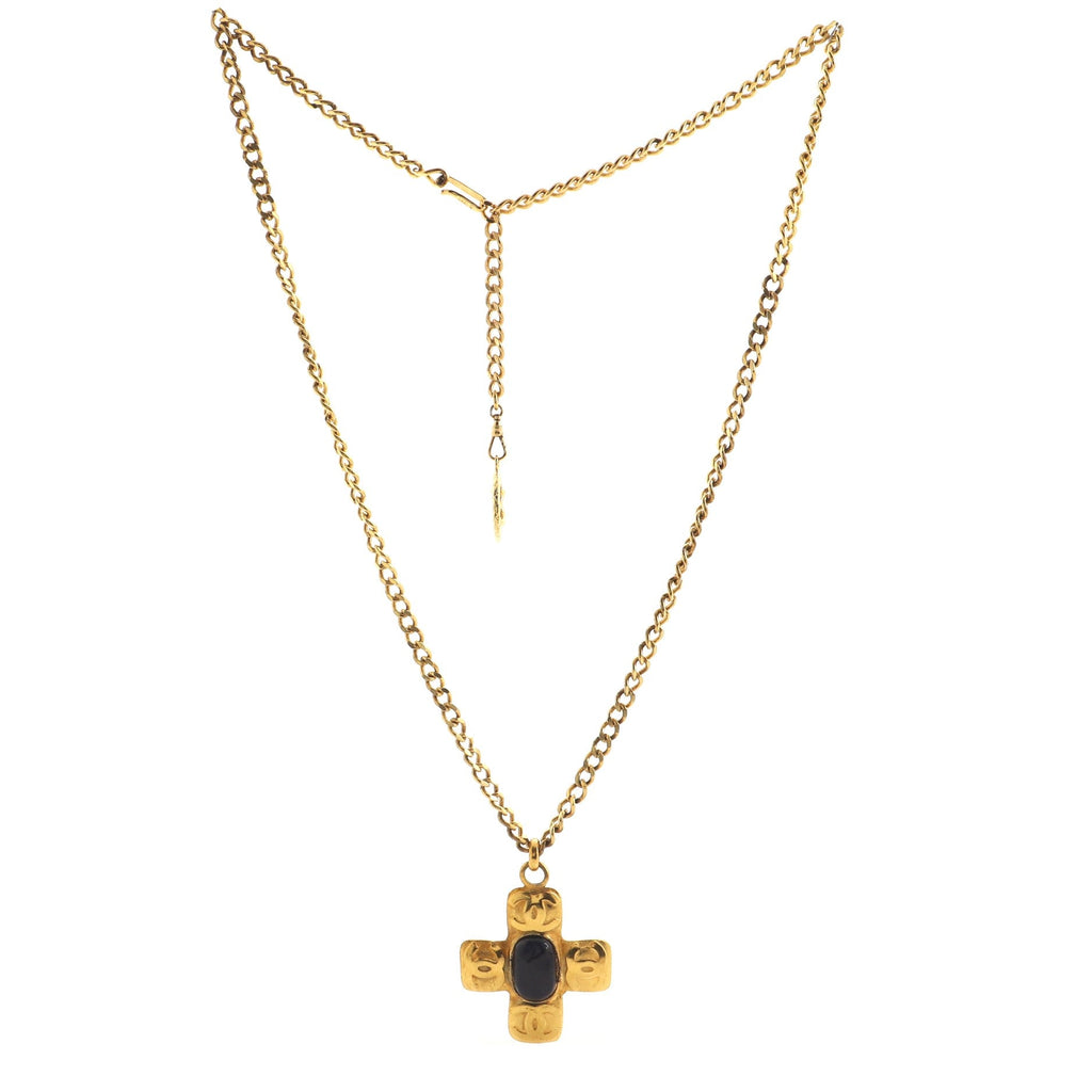Vintage CC Cross Pendant Necklace Metal with Gripoix