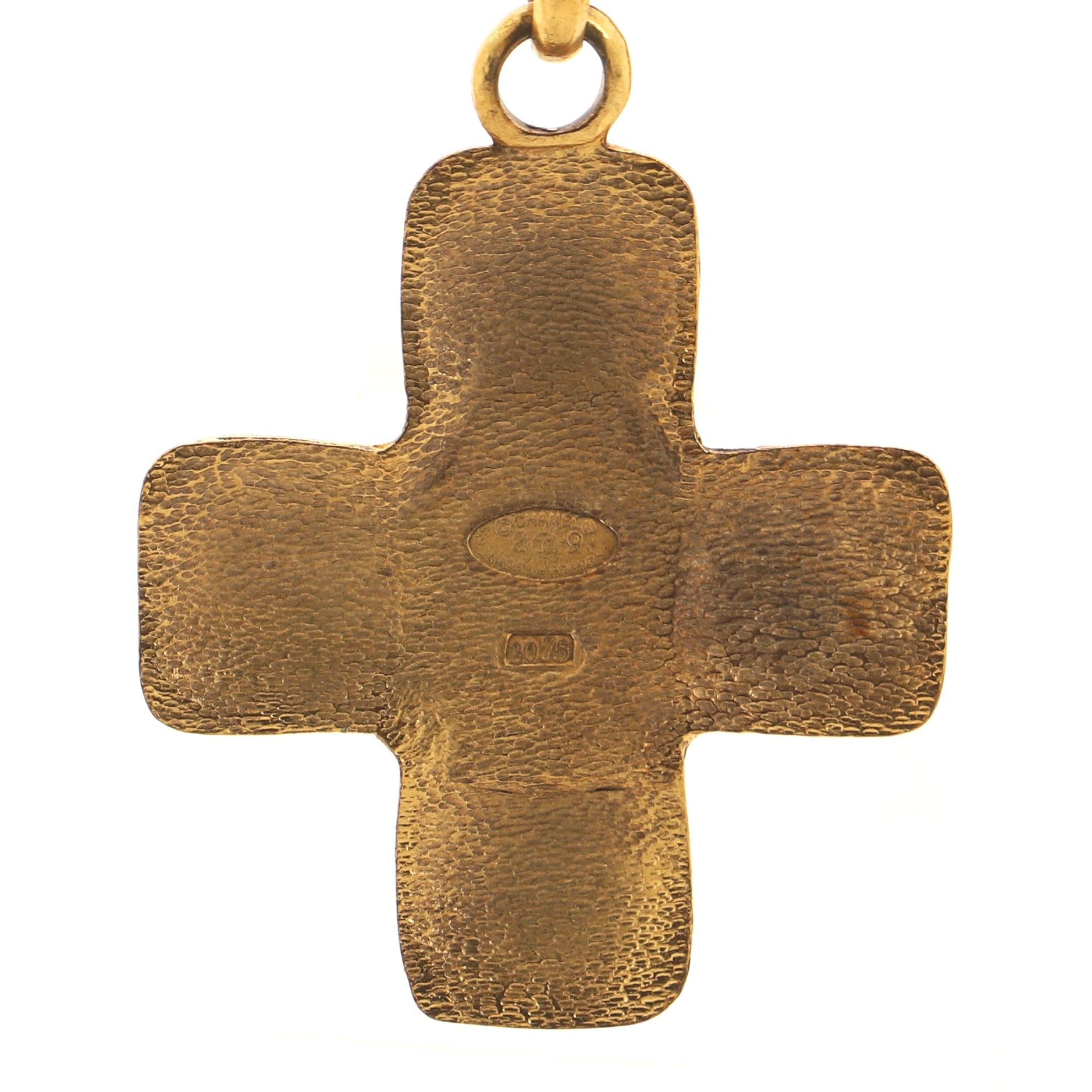 Vintage CC Cross Pendant Necklace Metal with Gripoix