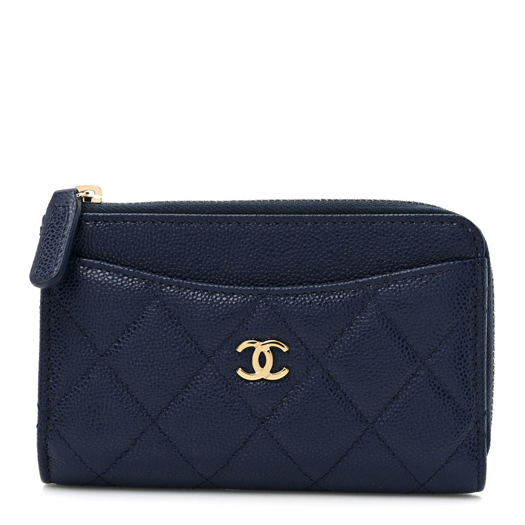 Caviar Quilted CC Zip Around  Holder Navy