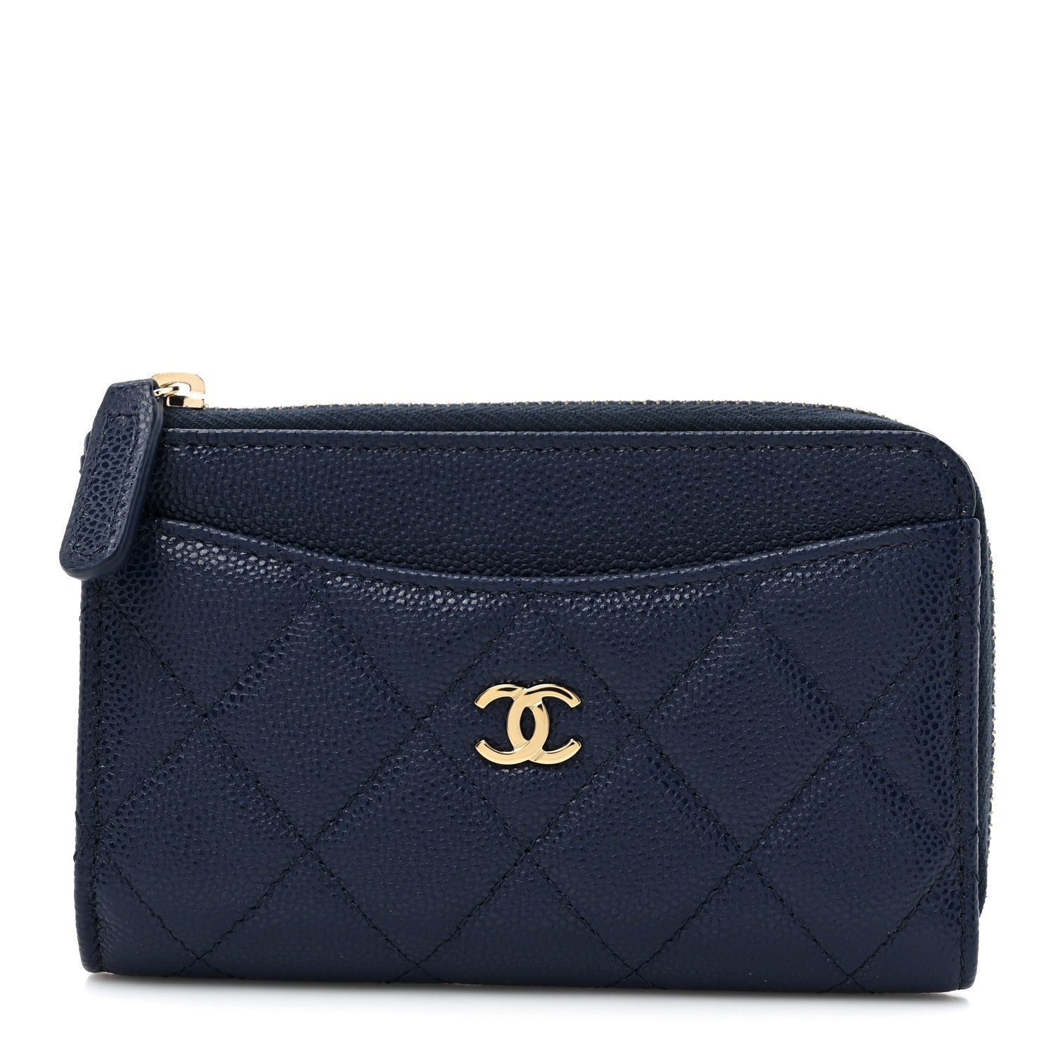 Caviar Quilted CC Zip Around  Holder Navy