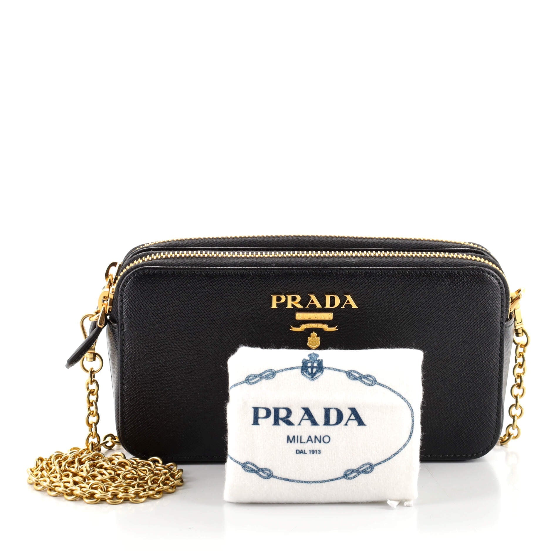 Double Zip Wallet on Chain Crossbody Saffiano Leather Mini