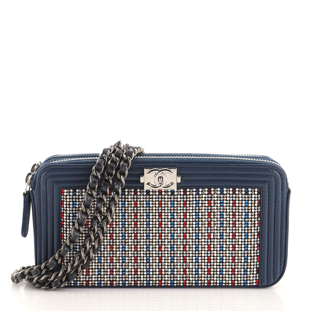 Boy Double Zip Clutch with Chain Studded Leather