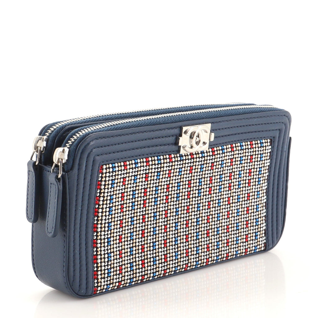 Boy Double Zip Clutch with Chain Studded Leather