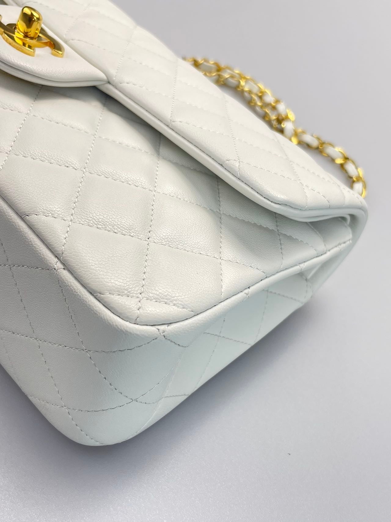 Chanel  Vinateg White Classic Flap Bag  with Gold Hardware
