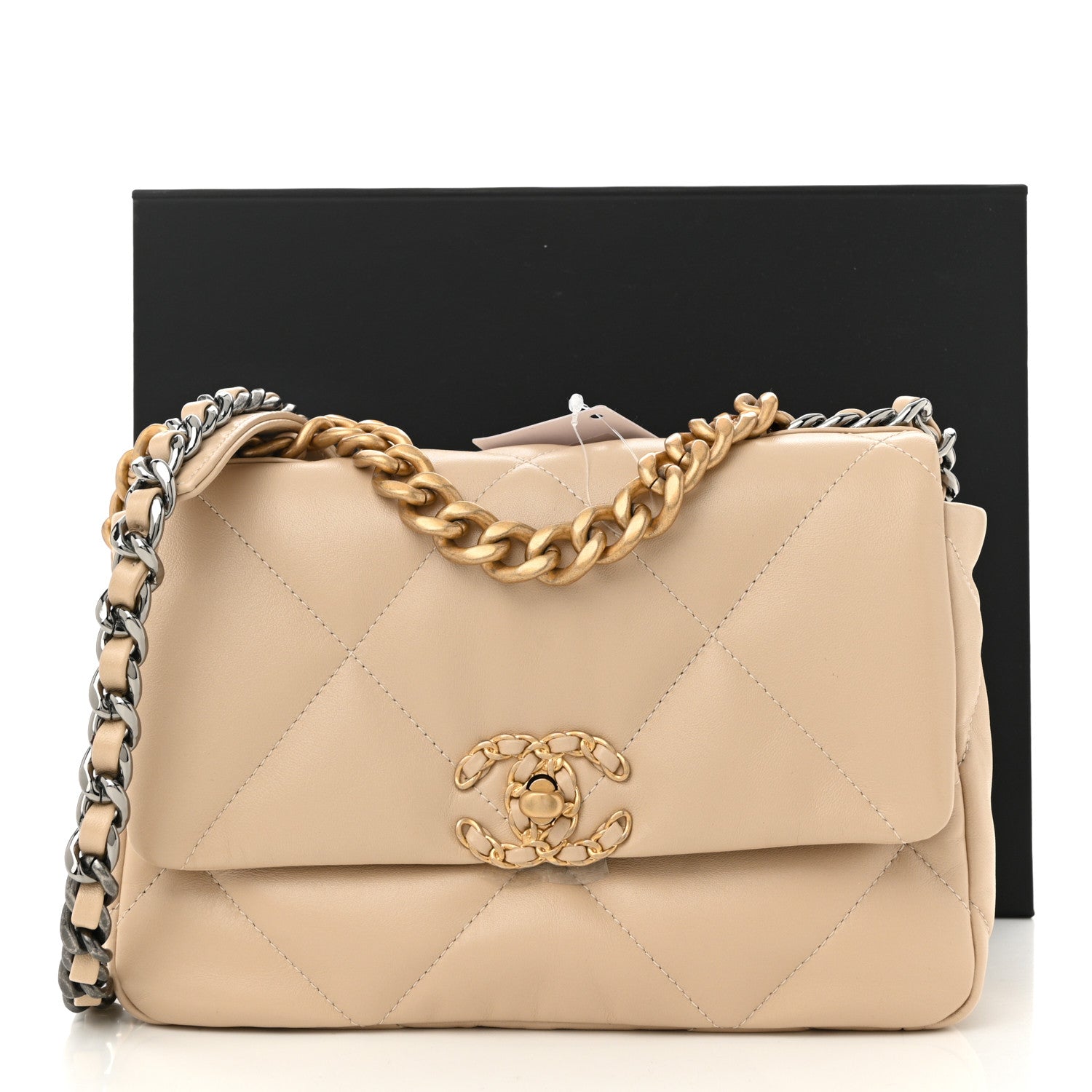 Lambskin Quilted Medium Chanel 19 Flap Beige