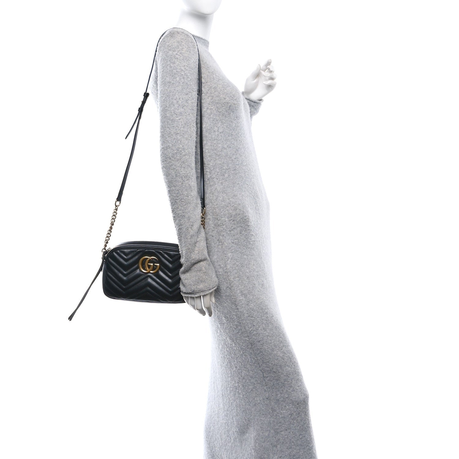 Calfskin Matelasse Small GG Marmont Chain Shoulder Bag Black