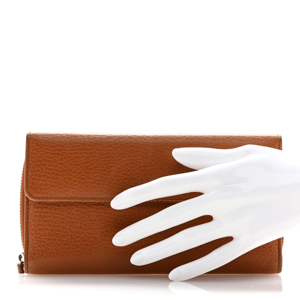 Grained Calfskin Continental Zip Wallet Tan