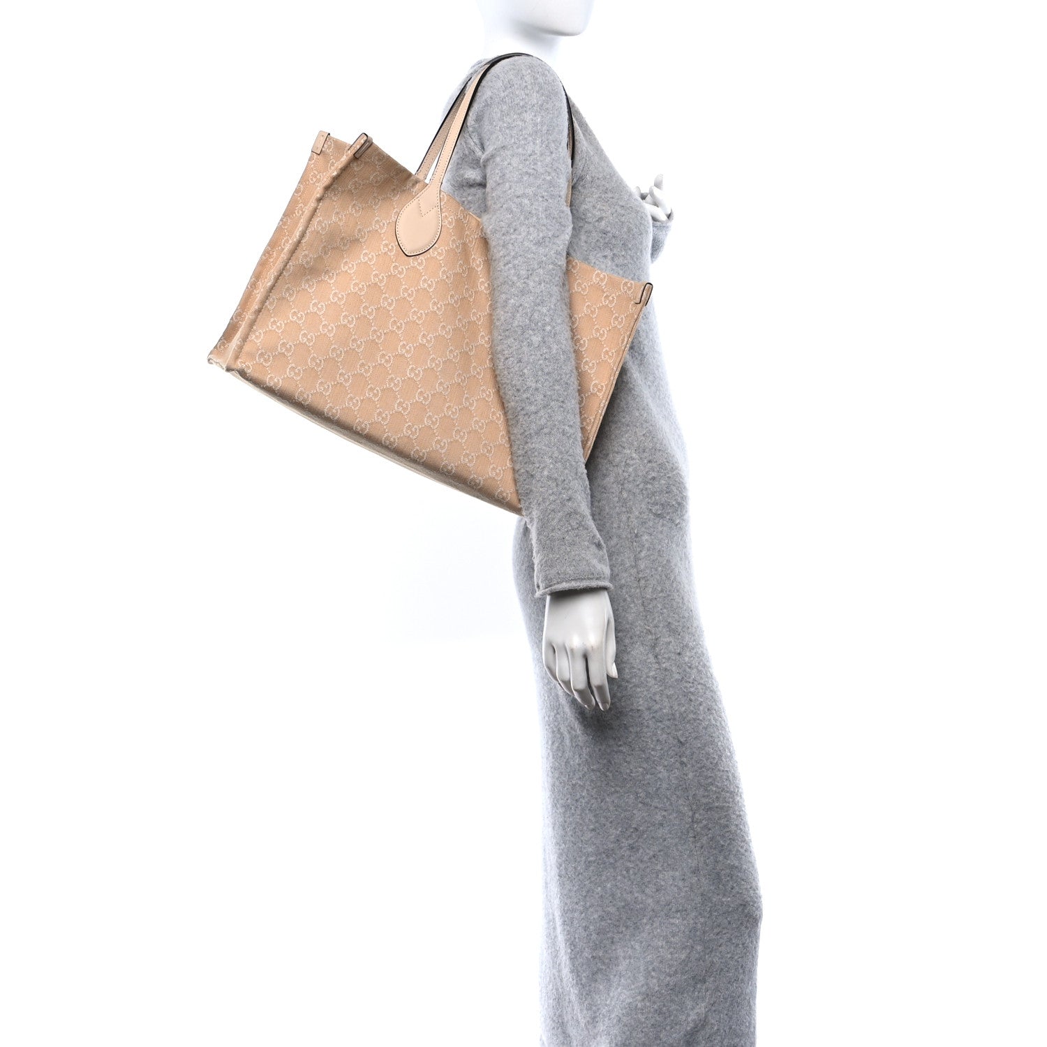 Denim Ophidia GG Monogram Large Tote Light Beige