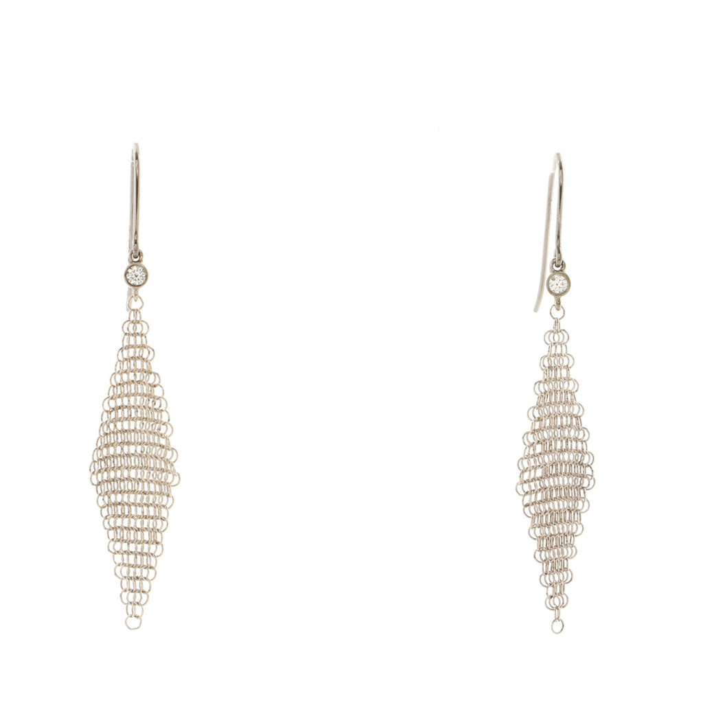 Elsa Peretti Mesh Earrings Sterling Silver and Diamonds Mini