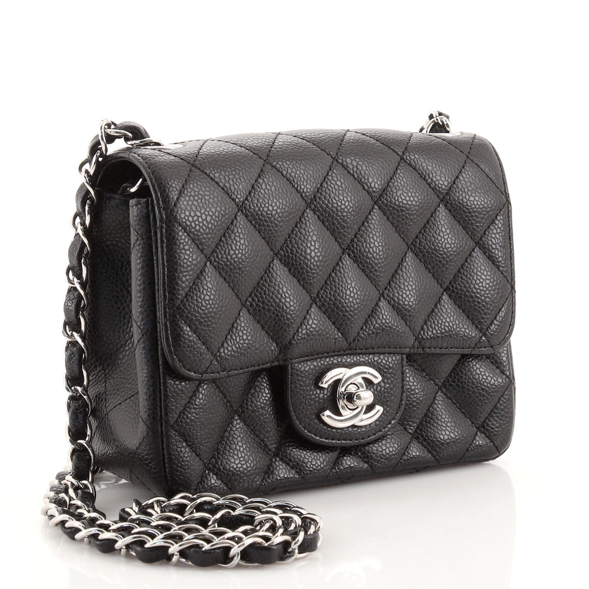 Square Classic Single Flap Bag Quilted Caviar Mini