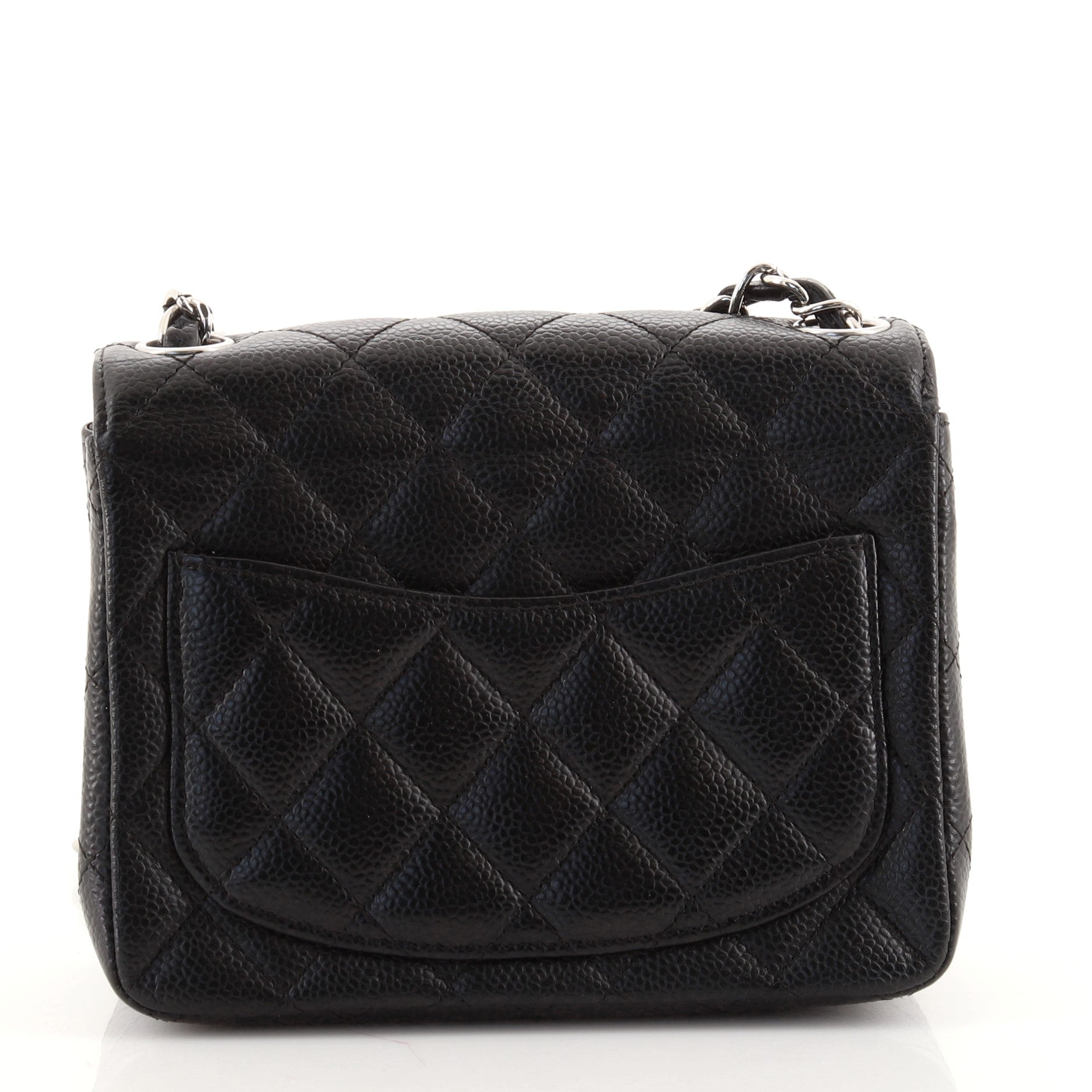 Square Classic Single Flap Bag Quilted Caviar Mini