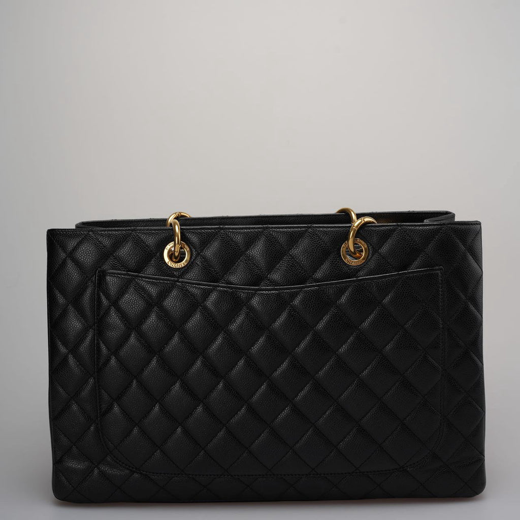 Chanel Large Black Grand Shopping XL GST Tote Bag In Caviar Leather With Gold Hardwares