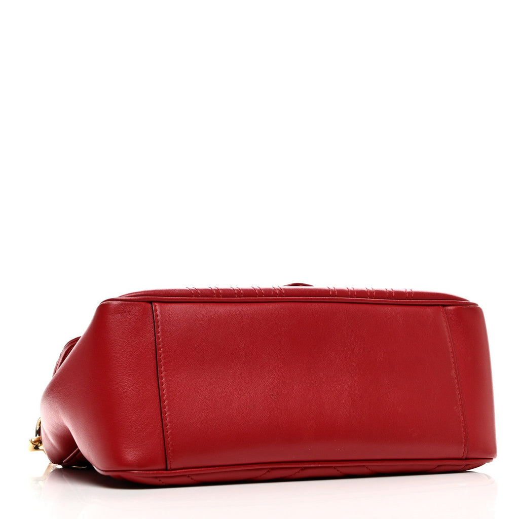 Calfskin Matelasse Small GG Marmont Top Handle Shoulder Bag Hibiscus Red