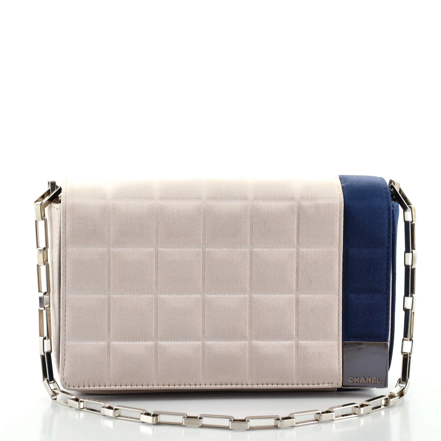 Chocolate Bar Chain Clutch Quilted Satin Mini