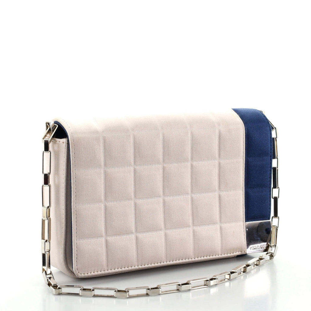 Chocolate Bar Chain Clutch Quilted Satin Mini