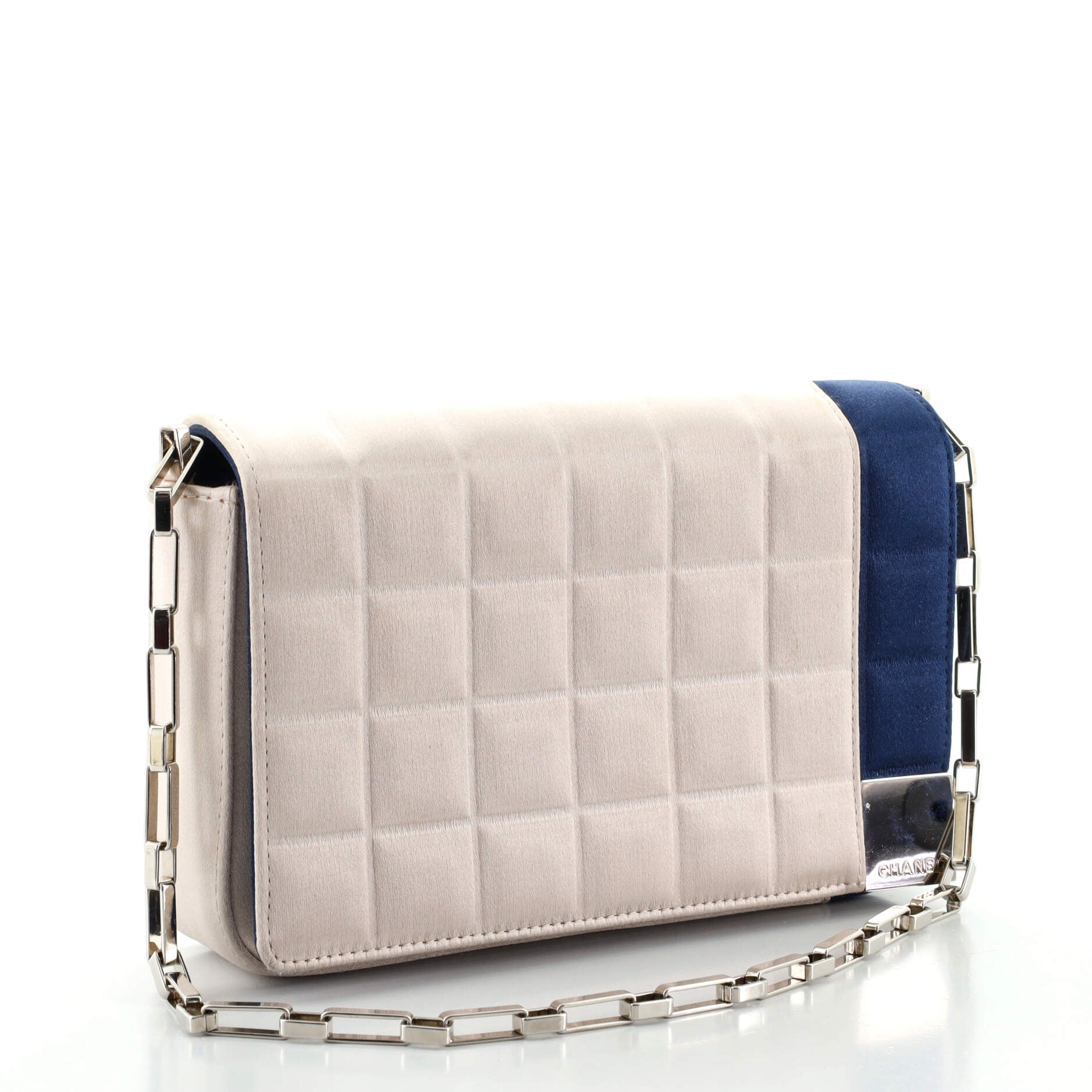 Chocolate Bar Chain Clutch Quilted Satin Mini
