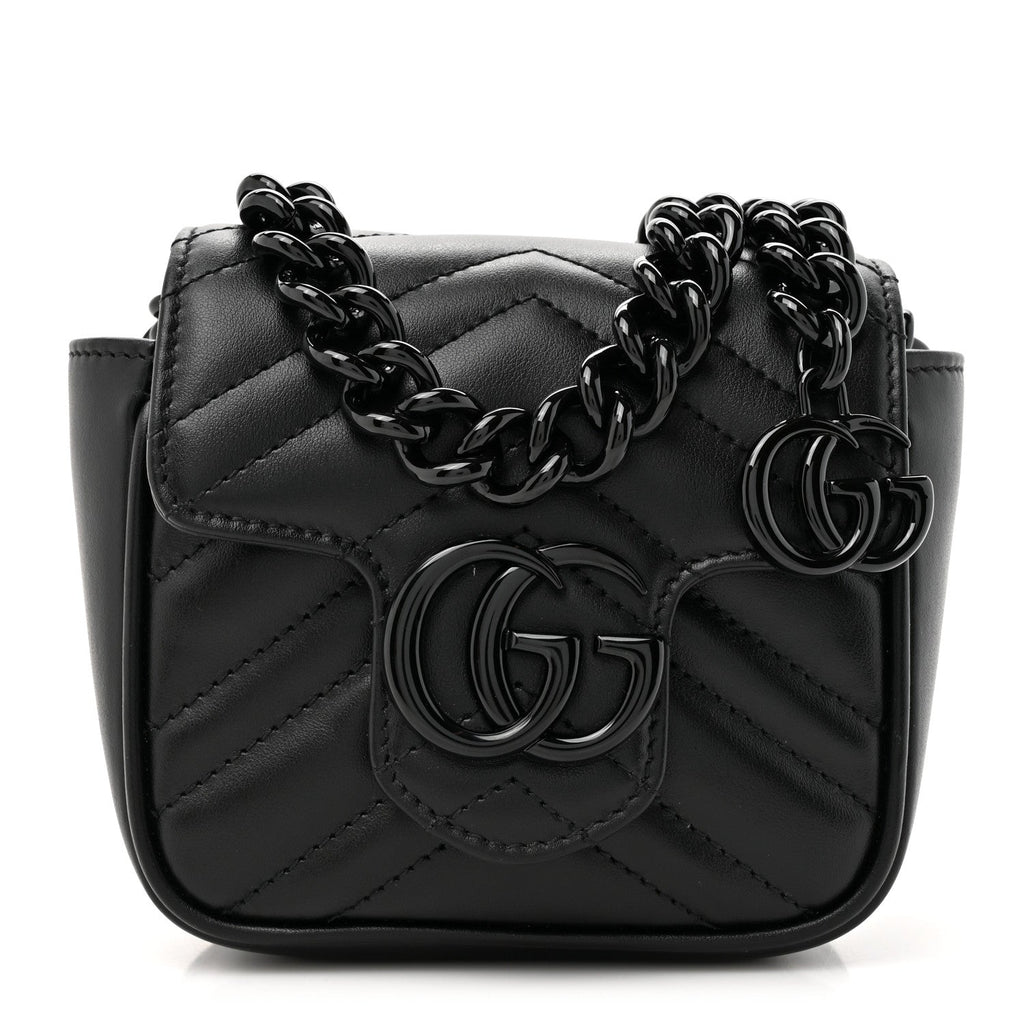 Calfskin Matelasse Monochrome GG Marmont Chain Mini Belt Bag Black