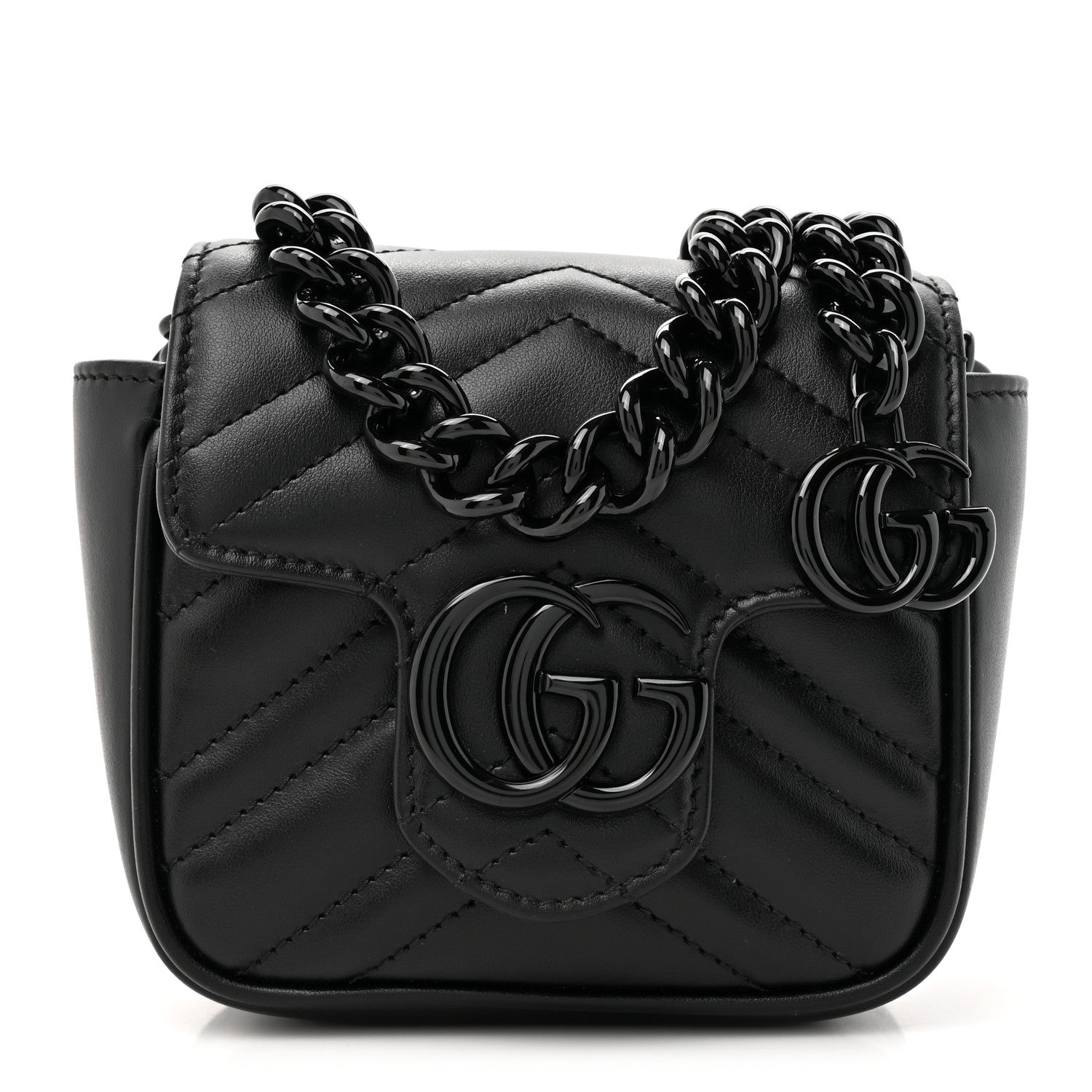 Calfskin Matelasse Monochrome GG Marmont Chain Mini Belt Bag Black