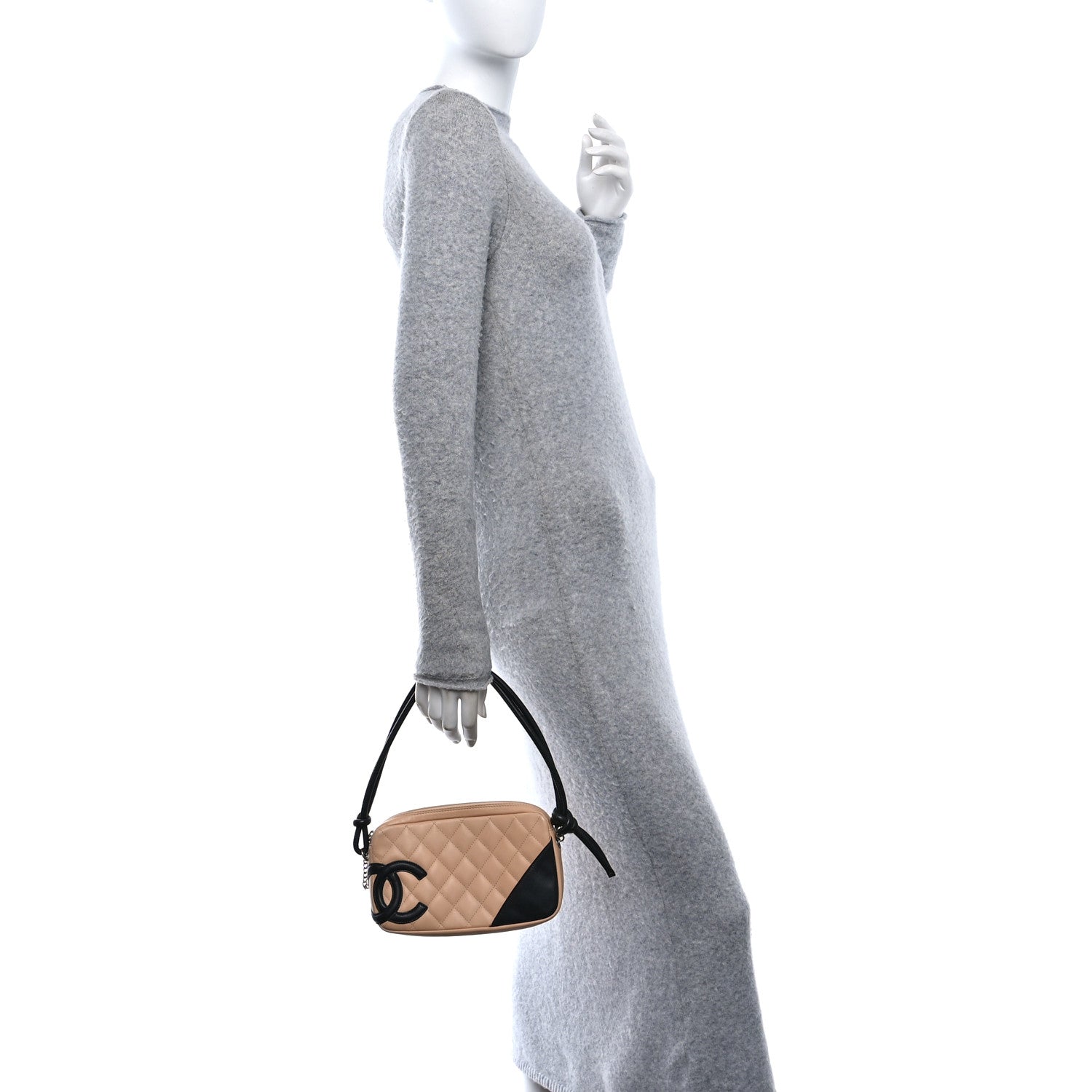 Calfskin Quilted Cambon Pochette Beige Black