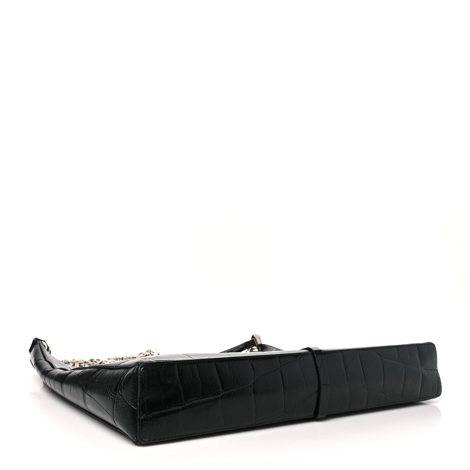 Calfskin Crocodile Embossed Large Cut Out Shoulder Bag Black