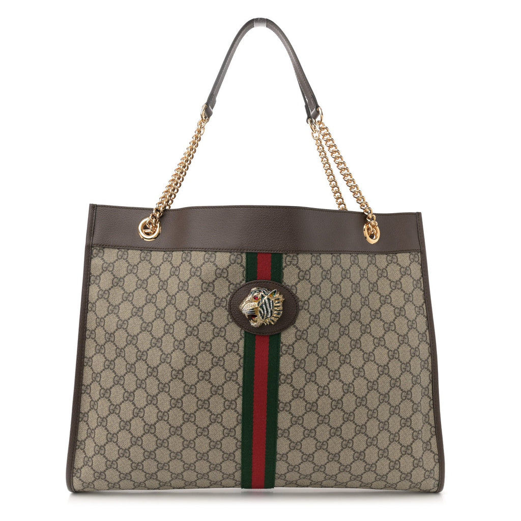 GG Supreme Monogram Large Rajah Chain Tote Beige New Acero