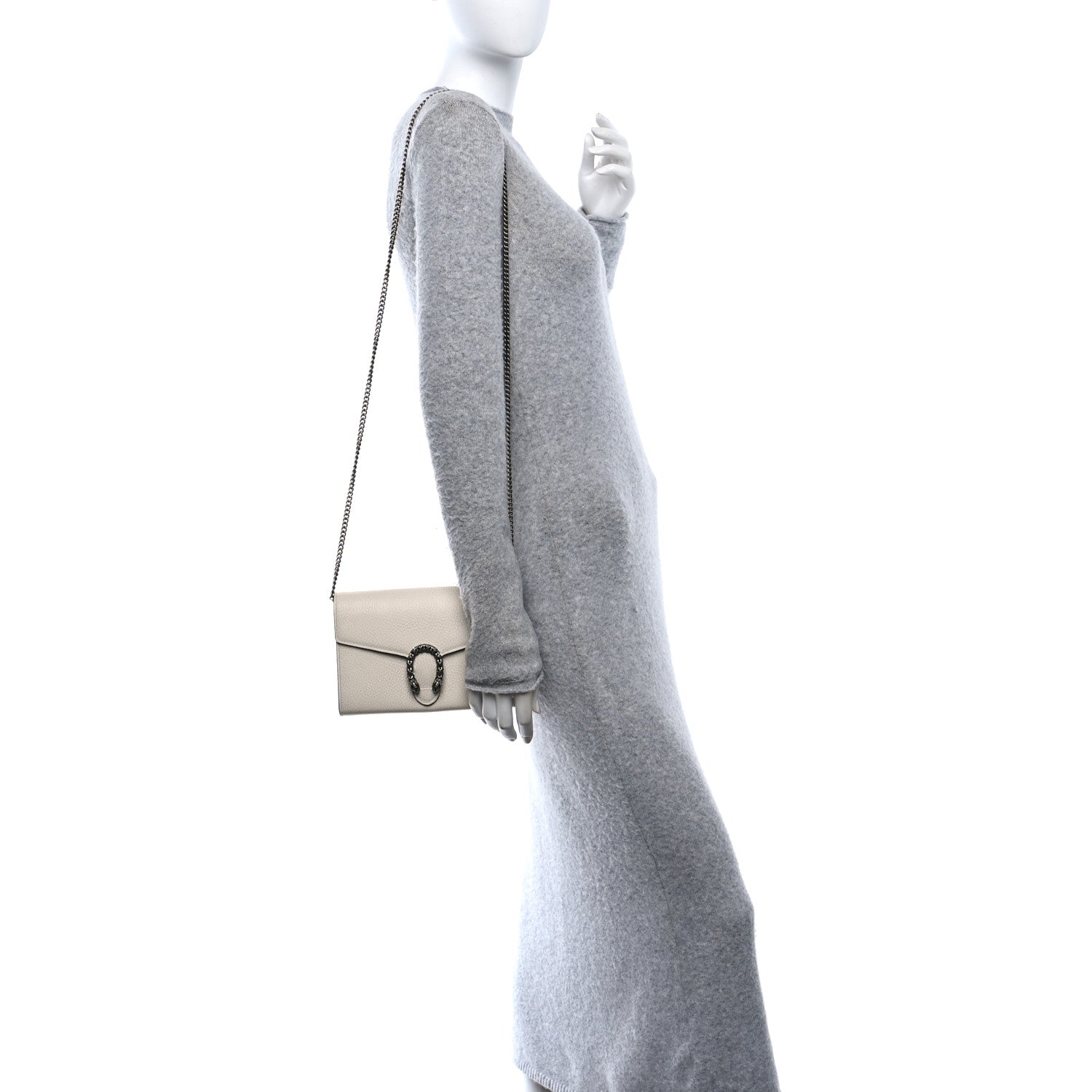 Dollar Calfskin Mini Dionysus Chain Wallet Mystic White