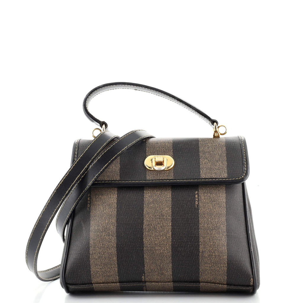 Vintage Top Handle Flap Bag Pequin Coated Canvas Mini