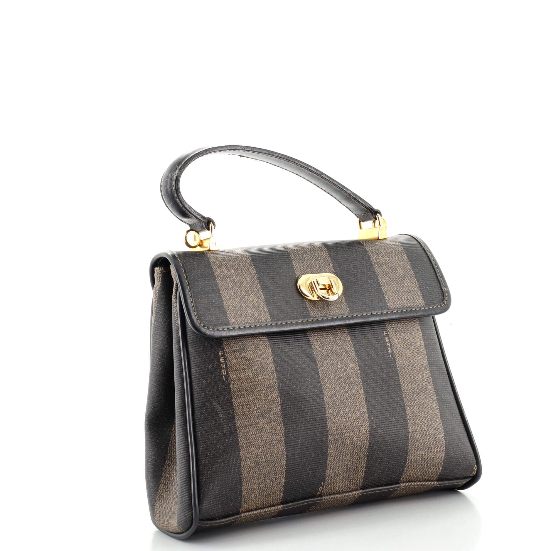 Vintage Top Handle Flap Bag Pequin Coated Canvas Mini