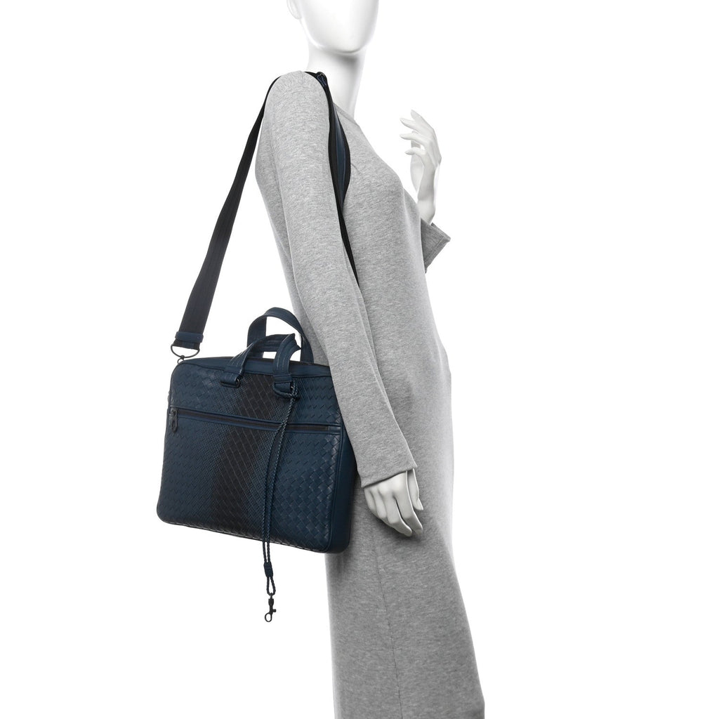 Nappa Intrecciato Medium Briefcase Blue Black
