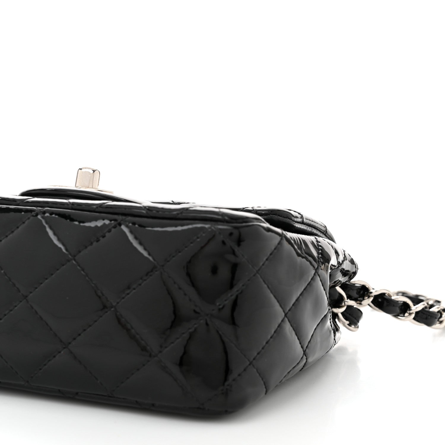 Patent Calfskin Quilted Mini Square Flap Black
