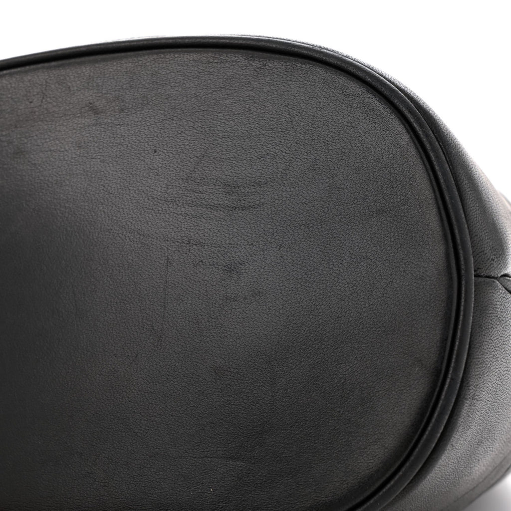 Lambskin CC Stitched Drawstring Bucket Bag Black