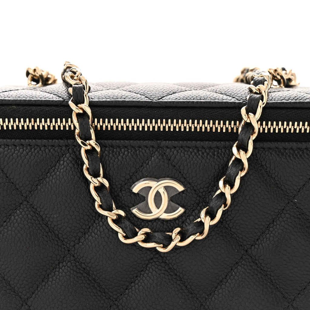 Caviar Quilted Small Tiny CC Vanity Case With Chain Black