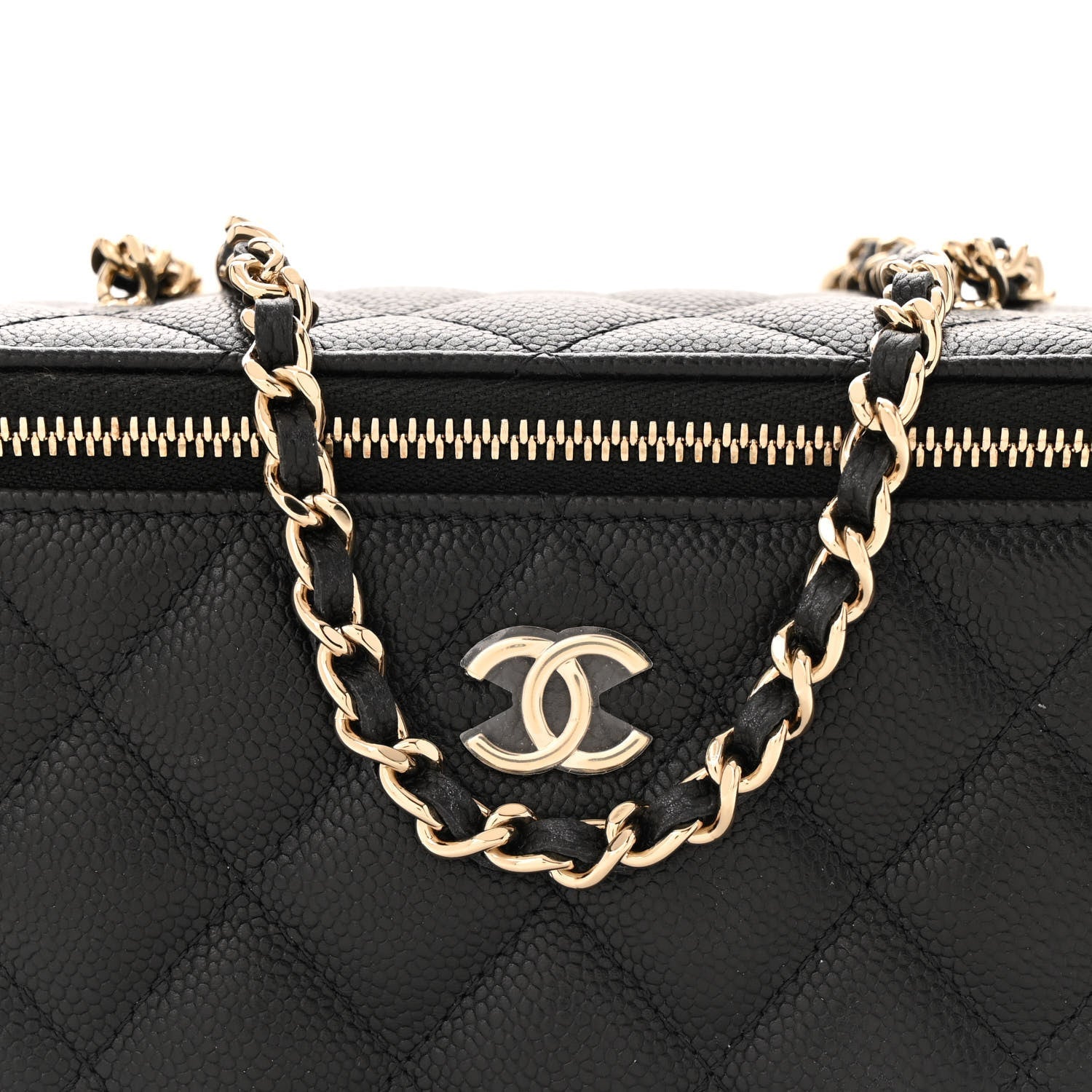 Caviar Quilted Small Tiny CC Vanity Case With Chain Black