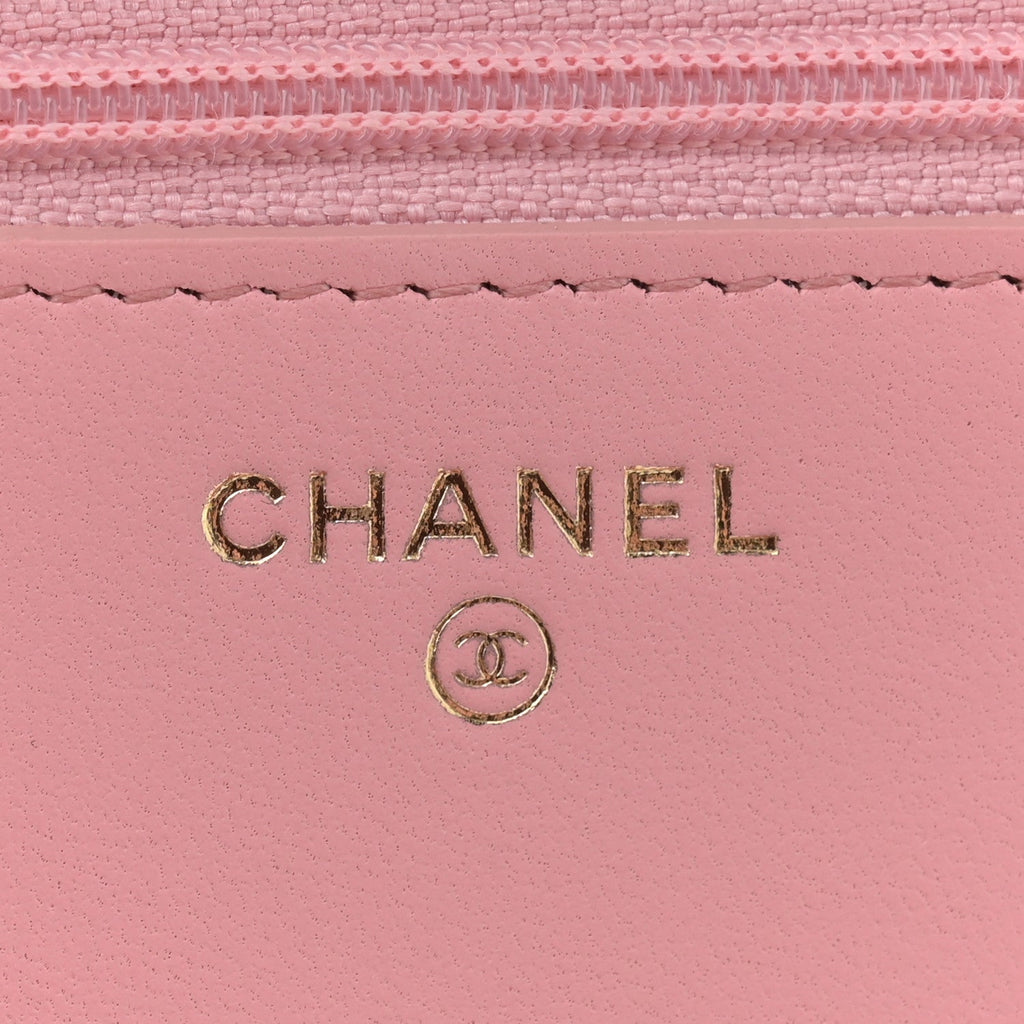 Lambskin Quilted Trendy CC Wallet On Chain WOC Pink