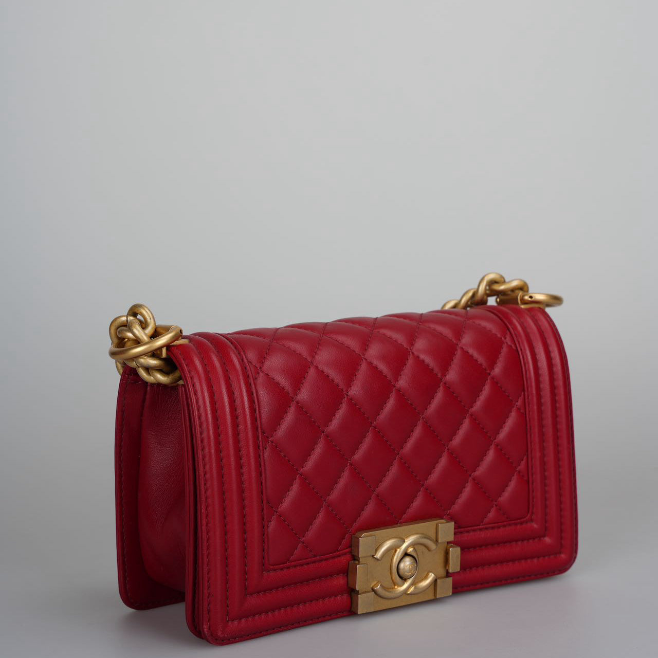 Chanel Small Le Boy Bag Red Quilted Lambskin with Gold Hardware
